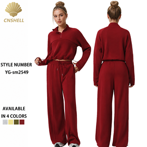 Nuova Tuta da Donna Comoda, Maniche Lunghe con Mezza Zip, Pantaloni a Gamba Larga con Tasche Laterali, Abbigliamento Casual - Product Image 1