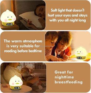 Silicone ánh sáng ban đêm Đồng hồ báo thức màu sắc thay đổi dễ thương động vật đêm đèn cảm ứng cảm biến USB sạc vịt ánh sáng ban đêm cho trẻ em - Product Image 3