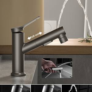 Rubinetti per Lavabo Monocomando con Doccetta Estraibile, Interruttore a Pulsante, Miscelatore per Acqua Calda e Fredda, Rubinetteria per Bagno - Product Image 5