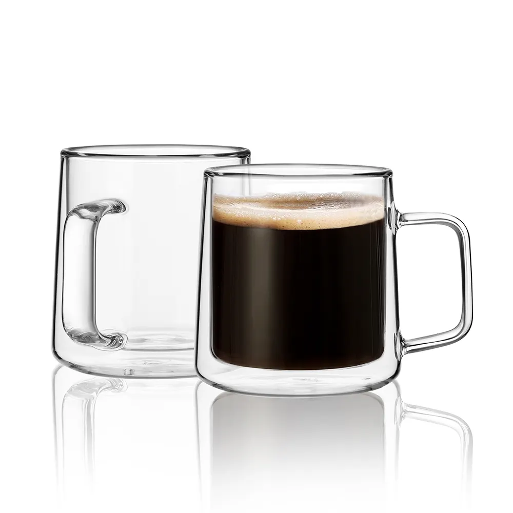 CnGlass Clear Glass Coffee Mug 10oz. glass coffee espresso cups Double Wall Borosilicate glass tea cup with handle