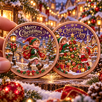 Pièce de monnaie commémorative de Noël personnalisée en cuivre pur 999 de 1 oz, décorée en relief 3D, imprimée UV, pour collection et souvenir, avec boîte cadeau