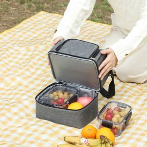 Double Portable Insulated Lunch Bag Food Thermal Cooler Case Waterproof Travel Picnic Storage Bento Bags With Shoulder - Product Image 4