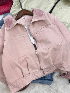 Custom Wholesale High Quality Cotton <b>Denim</b> Retro Y2K Corduroy Collar Chest Pocket <b>Cropped</b> Boxy Fit <b>Jacket</b> for Men - Product Image 1