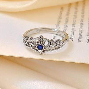 Anello Aperto Regolabile a Forma di Corona e Cuore, Anello Decorativo per Donne - Product Image 4