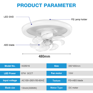 ติดตั้งง่าย พัดลมเพดาน LED หมุนได้ 360 องศา ขนาด 14 นิ้ว พร้อมไฟตกแต่งบ้าน ดีไซน์เงียบ ปรับความเร็วลมได้ 3 ระดับ รุ่น W25016 Fa - Product Image 2