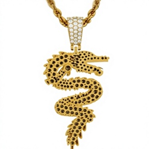 Collier unisexe hip-hop en alliage plaqué or 18 carats avec pendentif dragon chinois serti de zircons, cadeau de bijoux - Product Image 4