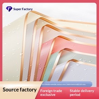 Kertas Pembungkus Bunga Tebal Tahan Air Berpinggir Emas Lapisan Jelly Matte Finish BOPP 55x55cm Grosir Pembungkus Buket
