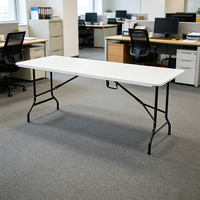 Table rectangulaire pliante portable en plastique blanc HDPE de 6 pieds, durable, commerciale, écologique, pour entrepôt, parc, fête en extérieur, vente en gros
