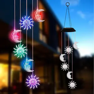 Garden Waterproof Seven Colors Slow Flash Wind Chime Lamp Sun Moon Solar Lights Colorful Wind Chimes