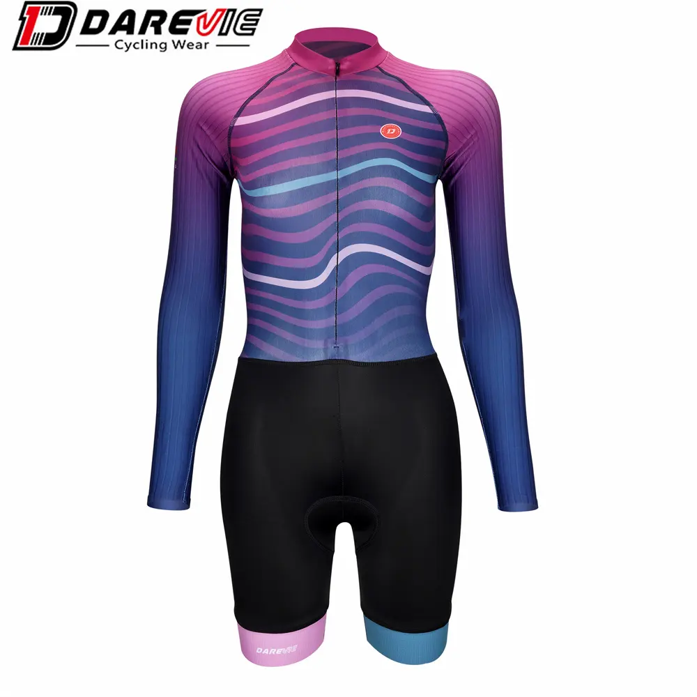 Darevic jersey bersepeda wanita, pakaian kulit kustom triathlon lengan panjang untuk perempuan