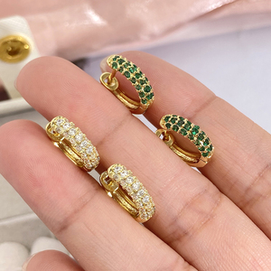 Modernos Pendientes de Aro de Latón Chapado en Oro con Cristal Verde en Canal para Mujer, Joyería para Fiestas - Product Image 2