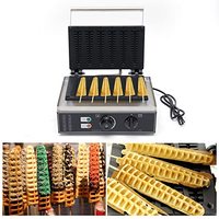 Mesin Pembuat Waffle Stick Komersial 6 Buah, Mesin Waffle Telur Stainless Steel untuk Antrian Hotel dan Luar Ruangan