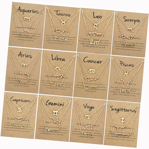3 Pcs/Set Fashion Zodiac Sign Pendant Necklace Women's Gold Plated 12 Zodiac Symbol Starry Sky <span class=keywords><strong>English</strong></span> Letter Horoscope Necklace - Product Image 1