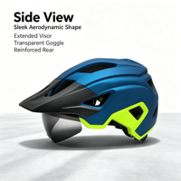 Casque de vélo CE EN1078 unisexe adulte bleu-vert, léger, ventilé, VTT, visière détachable, feu arrière LED, pour trajets quotidiens et tout-terrain