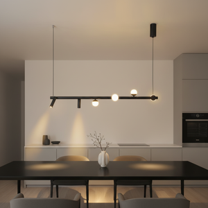 Lampadario Lineare Moderno Bianco con Luci a Globo e <span class=keywords><strong>Faretti</strong></span> Regolabili per Sala da Pranzo, Isola Cucina e Spazi di Lavoro <span class=keywords><strong>Moderni</strong></span> - Product Image 3