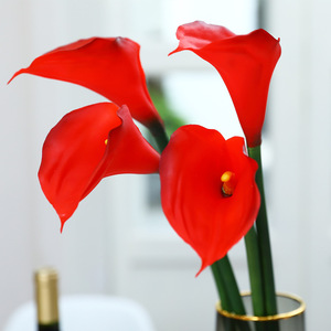 Lys Calla Artificiel en PE Caoutchouc Souple Rouge Coucher de Soleil pour Décoration Maison Mariage Haute Simulation - Product Image 4