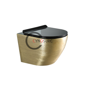 Inodoro de cerámica de una pieza, pequeño, suspendido en la pared, con tanque de agua oculto, chapado en oro negro, de lujo y personalizado, para baño de hotel. - Product Image 1
