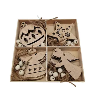 Houten Gift Set Diy Hout Disc Laser Gesneden Hout Kerst Stuk Pictogrammen Handwerk