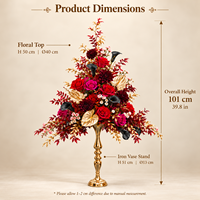 Arrangement de fleurs artificielles en soie rouge et or, rose, dahlia, lys, anthurium, centre de table fait main, vase en fer, décoration de mariage et de banquet