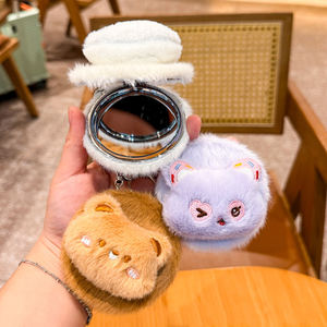 Miroir de maquillage portable mignon de dessin animé, porte-clés, miroir de sac en fourrure, cadeau - Product Image 2