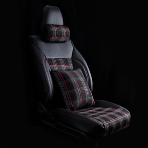 Araba VW MK7 GTD GTE GTI ile klozet kapağı PVC deri kırmızı Tartan kumaş araba klozet kapağı s tam Set lüks özelleştirilmiş öğe tarzı 5 adet - Product Image 3