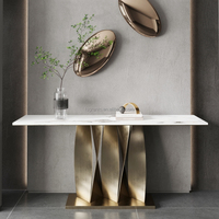 Table console à usage domestique de style européen meubles à cadre doré en acier inoxydable table en marbre
