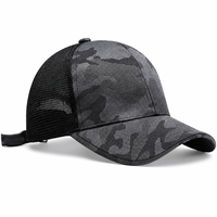 Casquette de camionneur grise camouflage avec dos en maille, casquette de baseball à 6 panneaux, visière incurvée, boucle bronze réglable, unisexe, vente en gros