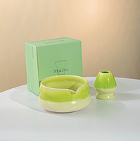 Ensemble d'accessoires en céramique de luxe japonaise, bol à matcha et support pour fouet, avec boîte cadeau pour la cérémonie du thé et du café