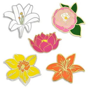 Fabrikant Hoge Kwaliteit Bloem Kleding Pin Gift Custom Vergulde Harde Emaille Bloem Revers Pin