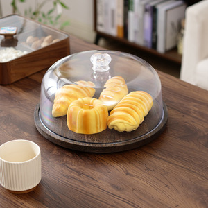 Round Cake <b>Pan</b> With Plastic <b>Lid</b> Rotating Bread Tray For Party And Afternoon Tea Serving Plating - Product Image 1