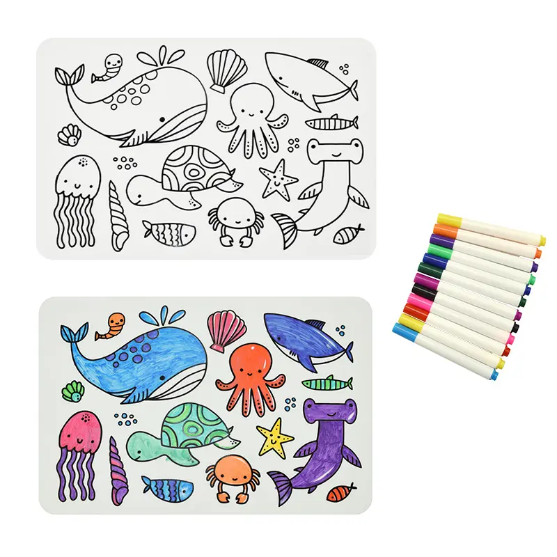 Siliconen Doodle Mat Kids Graffiti Placemat Kleuring Tekening Mat Dierwasbaar Herbruikbaar Placemat Voor Kinderen