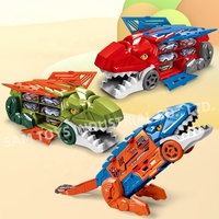Samtoy Dino Robot 2 en 1, Juguete Transformable de Coche y Camión de Ingeniería, Juguetes de Construcción, Transportador de Dinosaurios con 6 Coches de Aleación