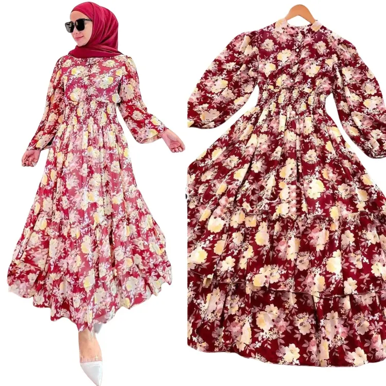 Recién llegado, gasa con estampado floral, vestido largo transpirable de gasa con orillo fibroso, Oriente Medio, Dubái para abaya musulmana cabaya