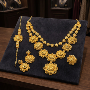 Collares y Pendientes Cortos de Latón Chapado en Oro de 14K, 18K, 24K al por Mayor, Diseño Floral Tradicional de Moda para Bodas de Mujer - Product Image 1