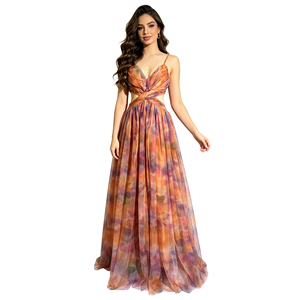 <span class=keywords><strong>Robe</strong></span> longue de soirée en mousseline naturelle imprimée aquarelle, à bretelles spaghetti et <span class=keywords><strong>d</strong></span>écoupes, multicolore, fluide, pour les vacances ou les demoiselles <span class=keywords><strong>d</strong></span>'<span class=keywords><strong>honneur</strong></span> - Product Image 4