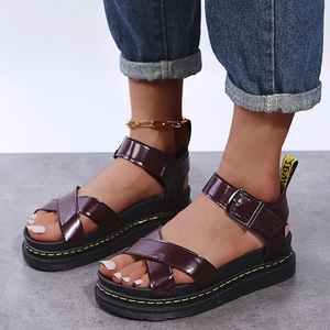 Open Toe Flatform Wedges Chaussures Femme Sandales De Plage D'été Sexy Femmes Plus La Taille 42 PU Cuir Sandalias Sandales plates - Product Image 4