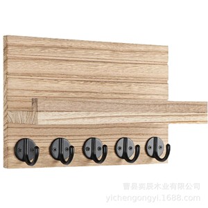 Wooden Entryway Key Rack Wall Mounted Coat <b>Hook</b> Storage Organizer Multi-purpose Moisture-proof Rectangle 3 Floors Natural Wood - Product Image 5