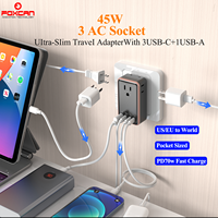Adaptateur de voyage universel ultra-fin Foxcan International avec 3 chargeurs USB-C + 1 chargeur USB-A, prise électrique pour une utilisation mondiale