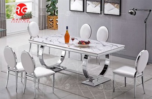 <span class=keywords><strong>Tavolo</strong></span> da Pranzo con Piano in Marmo e Sedie in Velluto <span class=keywords><strong>Nero</strong></span>, <span class=keywords><strong>Tavolo</strong></span> da Pranzo con Piano in <span class=keywords><strong>Vetro</strong></span> e Base Cromata - Product Image 2