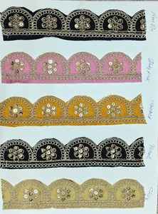 Hand Embroidered Scalloped Lace Trim with Floral Motifs Metallic Thread Work Water Soluble for Garments Dupattas Bags & <b>Shoes</b> - Product Image 2