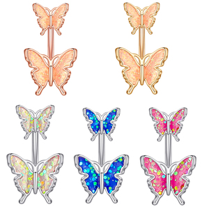 Juego de 10 Piezas de Joyería para Piercing de Ombligo con Mariposas de Circonita, Chapado en Oro Rosa/Plata, Acero Inoxidable, para Mujer - Product Image 1