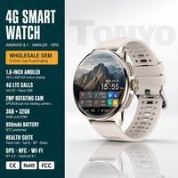 Montre connectée Android 4G avec écran AMOLED, 3 Go de RAM, 32 Go de ROM, NFC, GPS, caméra rotative, couleur or bronze, bracelet en silicone unisexe