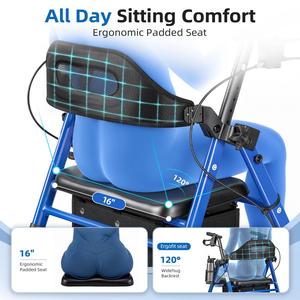 <span class=keywords><strong>Andador</strong></span> con <span class=keywords><strong>Ruedas</strong></span> y Asiento con Respaldo, Portavasos y Bolsa de Almacenamiento, Plegable, Ajustable, con Capacidad para 350 lb, para Personas Mayores - Product Image 2
