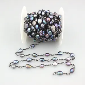 CH-CCB0046 New design rosary chain, fashion irregular pearl bead component, 5m per roll rosary chain jewelry wholesale