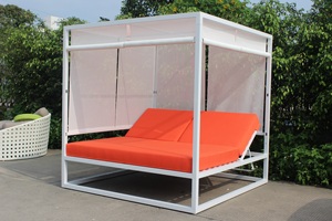 Modern Hotel Pool Beach Furniture White Aluminum Square <strong>Outdoor</strong> Double Cabana <strong>Daybed</strong> <strong>Canopy</strong> <strong>With</strong> Curtains - Product Image 2