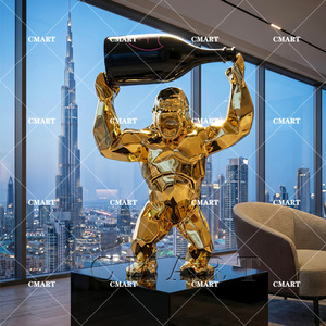 Estatua de Gorila Dorado Cromado, Obra de Arte de Resina con Orangután y Botella de Vino, Cubo de Pintura, <span class=keywords><strong>Kong</strong></span> Rey, para Galería de Arte, Escultura Artística y Decoración - Product Image 4