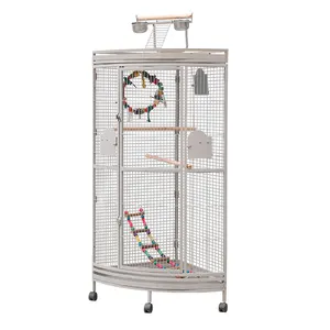 Cage en métal robuste de grande taille avec fil de fer, Cage pour oiseaux, maison de perroquet, pliable et Portable, Cage d'élevage d'oiseaux avec roues