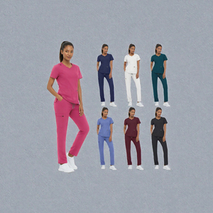 Ensemble de blouses médicales unisexes, col en V, uniforme en sergé, polyester et élasthanne, vêtements de travail pour infirmières, médecins, salons, logo personnalisé - Product Image 3