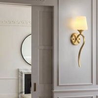 Applique murale en verre rétro de type américain, style français, en laiton massif avec abat-jour en tissu, pour bureau, escalier, chevet