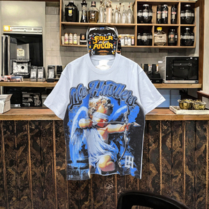 T-shirts pour hommes en gros, vintage, de créateur, avec impression de lettres en relief, tissés en coton 100 %, écologiques, coupe ample, manches courtes - Product Image 3